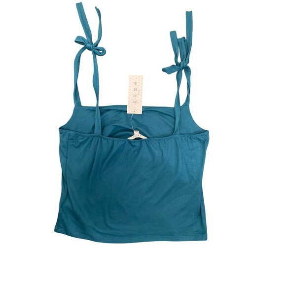 Teal Tie-Shoulder Tank Top By Gaze Size L Polyester/Spandex Square Neck Lightwei - Picture 4 of 5
